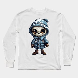 Spooky figure of a skull in a mask wearing a cloak, perfect for Halloween, covered with snow ! Long Sleeve T-Shirt